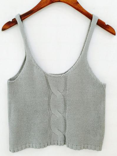 Romwe Spaghetti Strap Cable Knit Grey Cami Top
