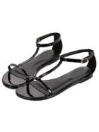 Romwe Black Buckle Flat Sandals