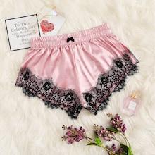 Romwe Floral Lace Satin Sleep Shorts
