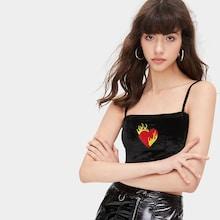 Romwe Heart Patched Velvet Cami Top