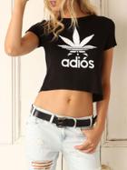 Romwe Black Short Sleeve Crop T-shirt