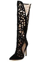 Romwe Black Hollow High Heel Boots