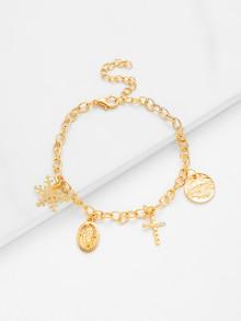 Romwe Snowflake & Cross Charm Link Bracelet