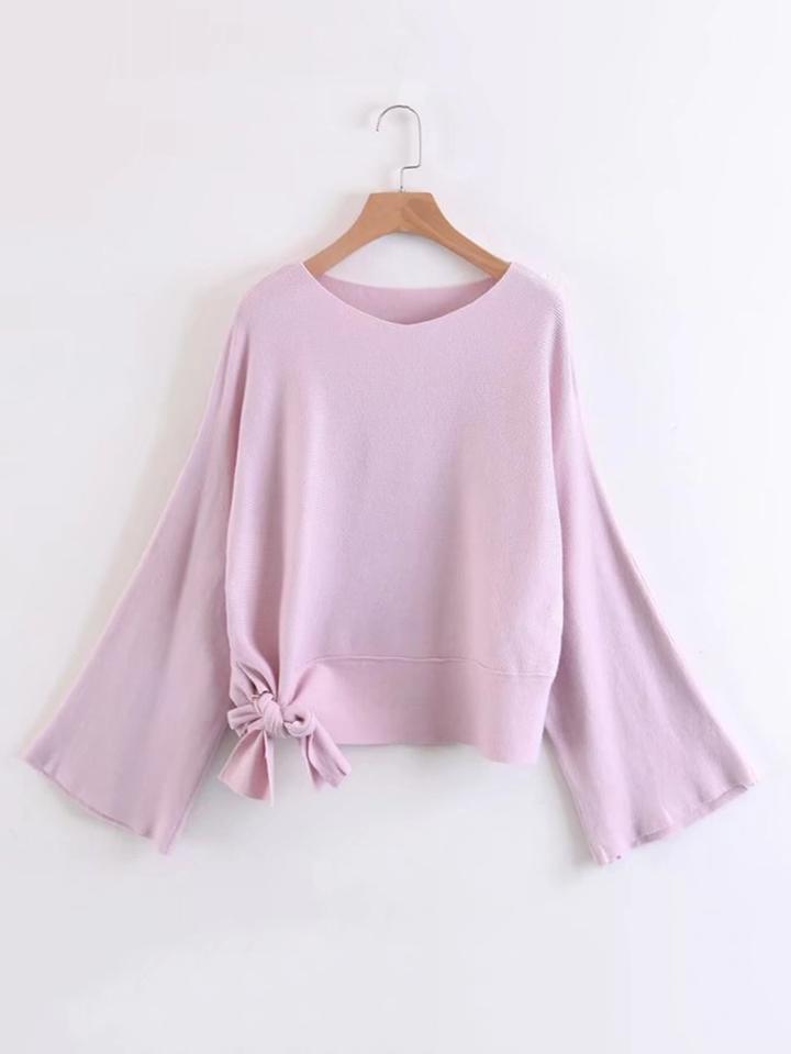 Romwe Bow Tie Side Wide Sleeve Knitwear