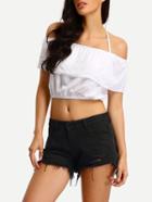 Romwe Disstressed Black Denim Shorts