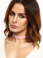 Romwe Pink Multi Strand Cord Choker Necklace