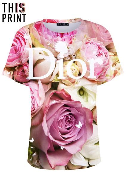 Romwe This Is Print Dior & Roses Print T-shirt