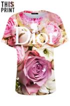 Romwe This Is Print Dior & Roses Print T-shirt