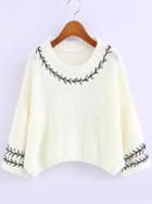 Romwe Bell Sleeve Slit Back Ribbon White Sweater