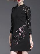 Romwe Black Contrast Lace Print Sheath Dress