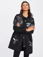 Romwe Faux Pearl Decoration Embroidered Drop Shoulder Jacket