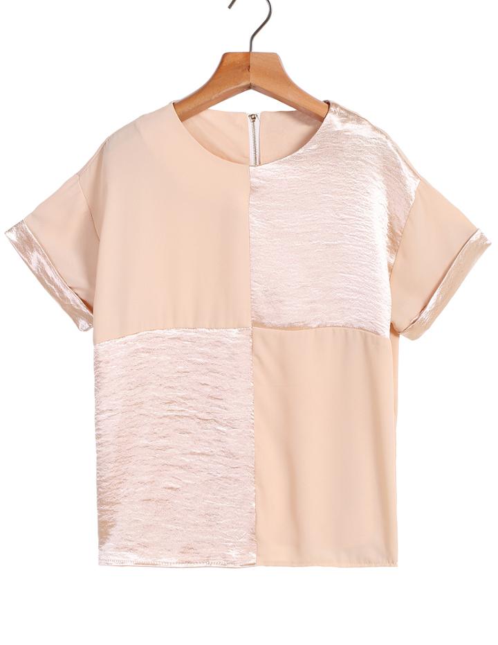 Romwe Round Neck Contrast Brilliant Apricot Blouse