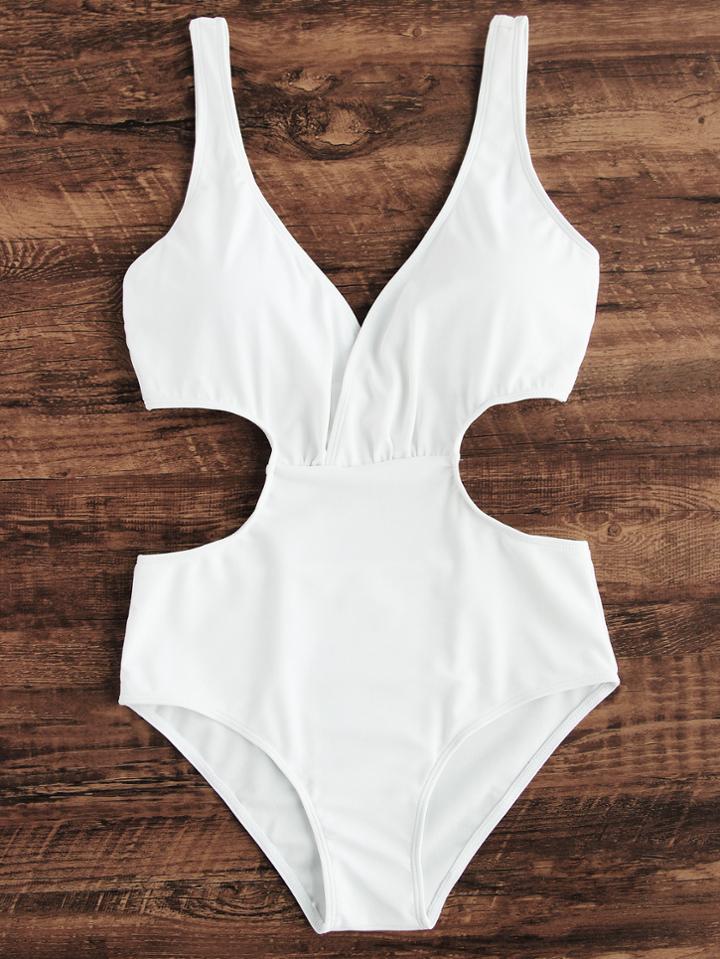 Romwe Side Cutout One Piece Swimsuit