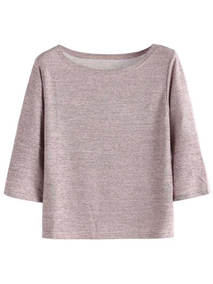 Romwe Pink Slub Casual T-shirt