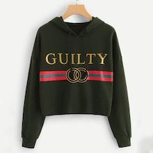 Romwe Striped & Letter Print Crop Hoodie