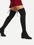 Romwe Pointed Toe Lace Up Thigh High Boots
