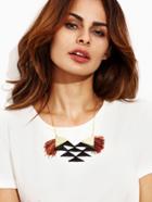 Romwe Geometric Pendant Tassel Multi Material Statement Necklace