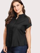 Romwe Hollow Out Crochet Panel High Low Blouse