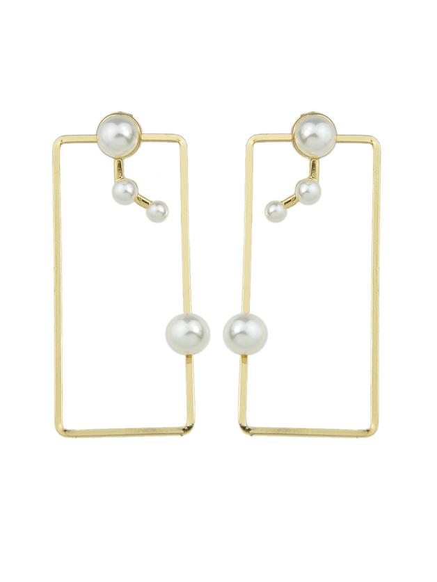 Romwe Gold Color Pearl Big Square Shape Stud Earrings