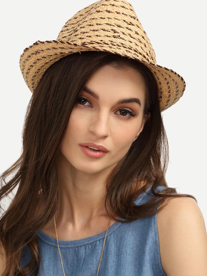 Romwe Coffee Striped Vintage Straw Hat