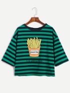 Romwe Striped French Fries Print T-shirt