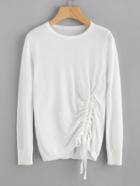 Romwe Shirred Drawstring Detail Soft Knit Sweater
