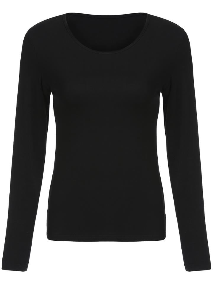 Romwe Women Long Sleeve Black T-shirt