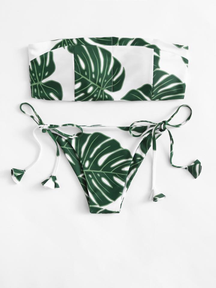 Romwe Jungle Print Bandeau Bikini Set