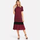 Romwe Striped Pleated Hem Dress