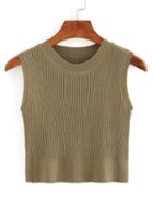 Romwe Crop Ribbed Sweater Vest - Olive Green