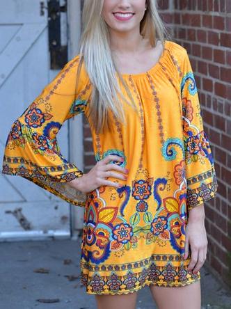 Romwe Paisley Print Bell Sleeve Tunic Dress