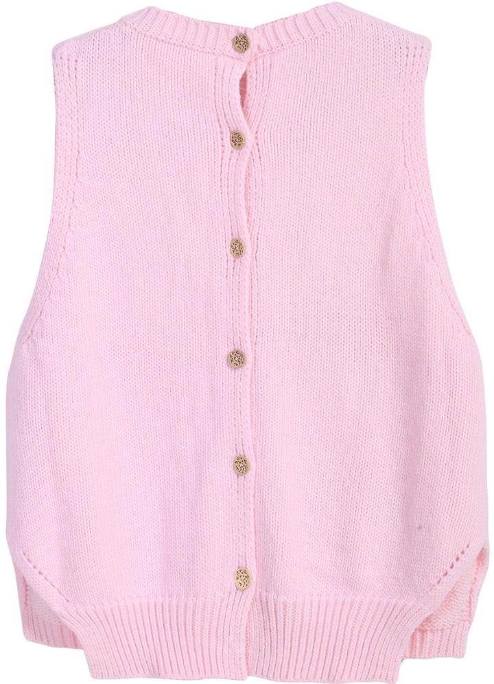 Romwe Buttons Pockets Knit Pink Sweater Vest