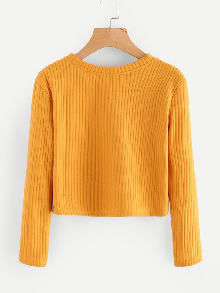 Romwe Round Neck Ribbed Crop T-shirt