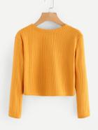 Romwe Round Neck Ribbed Crop T-shirt