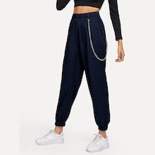 Romwe Elastic Waist And Hem Chain Embellished Pants