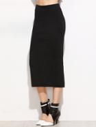 Romwe Black Knit Slit Back Skirt