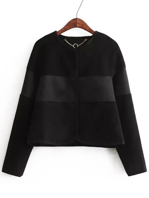 Romwe Contrast Crop Black Coat