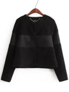 Romwe Contrast Crop Black Coat