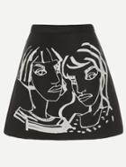 Romwe Black Portrait Print A Line Skirt