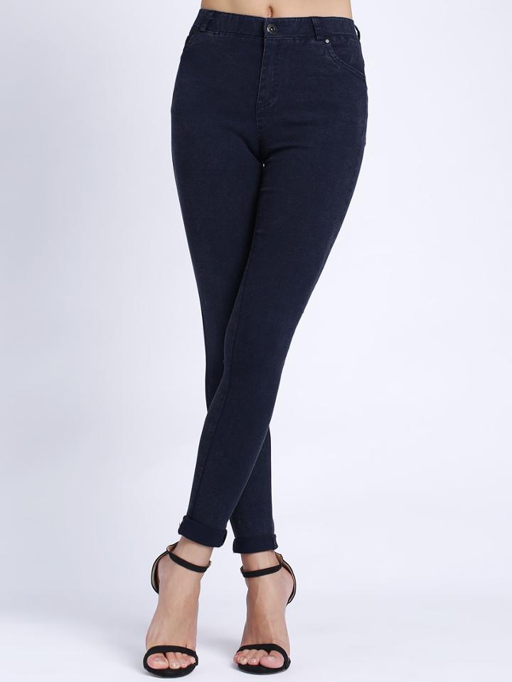 Romwe High Waist Denim Slim Blue Pant