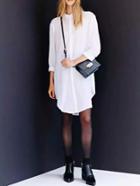 Romwe White Lapel Long Sleeve Buttons Loose Blouse
