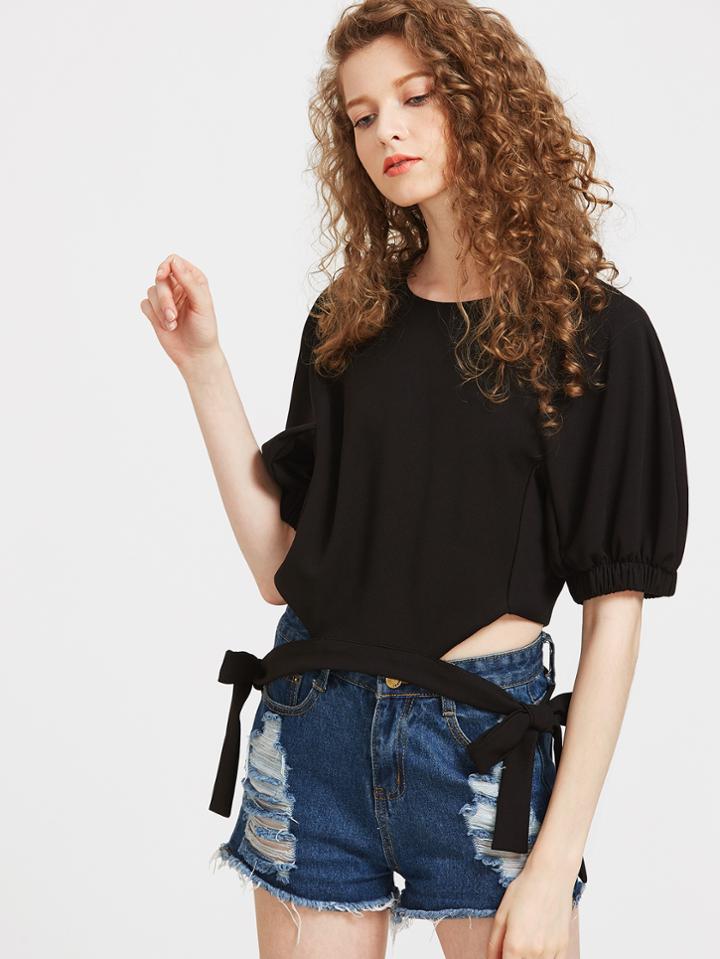 Romwe Cut Out Tie Side T-shirt