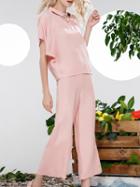 Romwe Pink Batwing Sleeve Hollow Top With Pants
