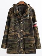 Romwe Army Green Letter Print Camouflage Hooded Coat