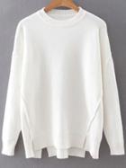 Romwe White Drop Shoulder Ribbed Hem Split Knitwear