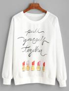 Romwe White Letter And Lipstick Print Sweatshirt