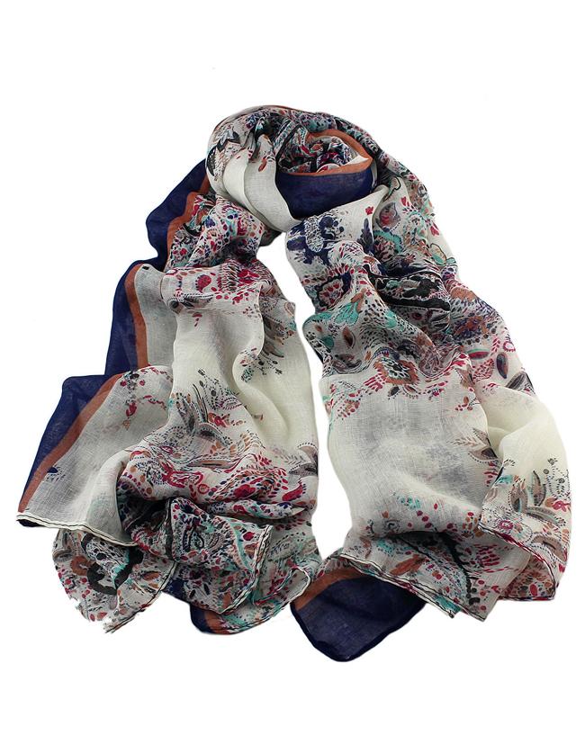 Romwe New Fashion Voile Navyblue Flower Printed Women Scarf