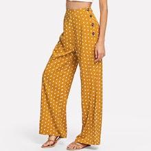 Romwe Side Button Polka Dot Wide Leg Pants