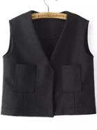 Romwe Pockets Crop Black Vest