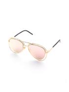 Romwe Double Bridge Gold Frame Pink Lens Sunglasses